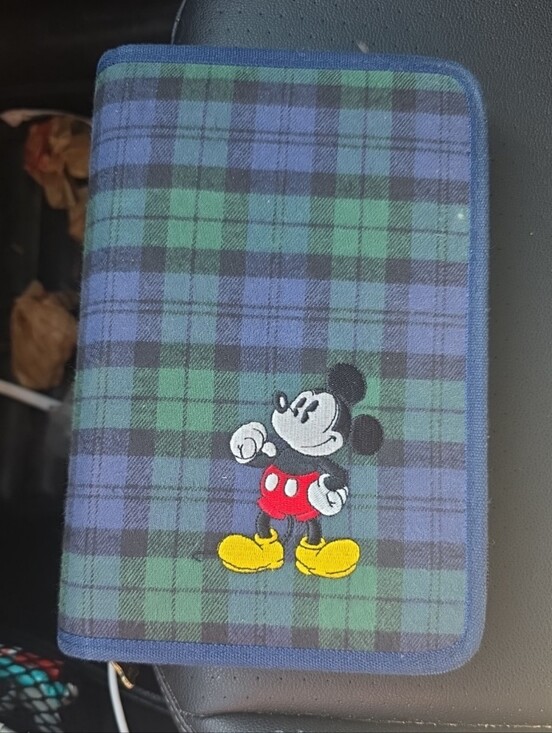 Disney Other - Vintage Mickey Mouse Plaid Zip Pouch - Blue & Green with Yellow Accents